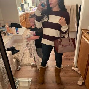 Pink Republic Burgundy and Cream Striped Sweater